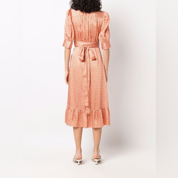 NWT Sandro orange print Enrika satin wrap dress - Picture 3 of 8